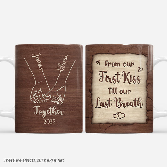 7441MUS1 3d printing effect personalized couple mugs from our first kiss till our last breath_ 7441MTQZG