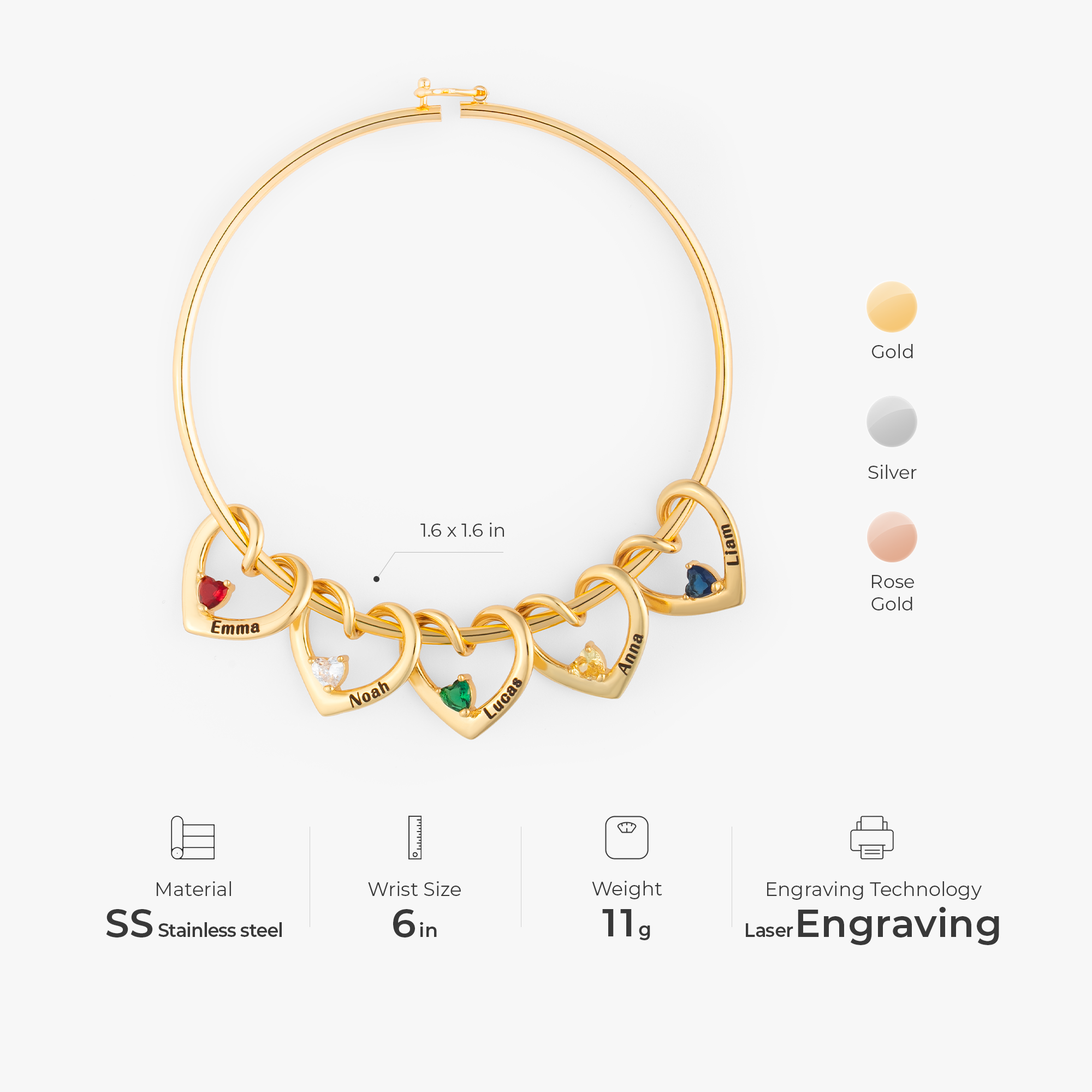 7565JUS3 heart charm bracelet with birthstones and names custom bracelets for women 7565J0K5A