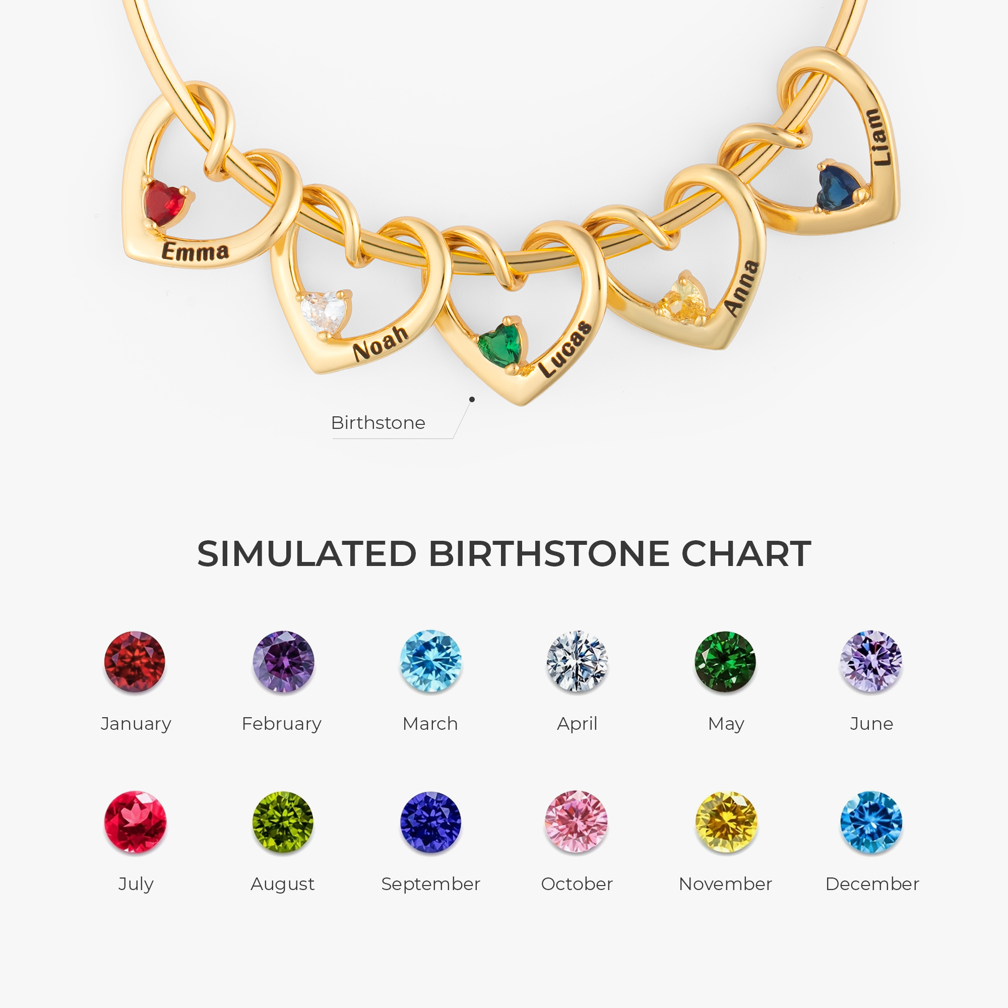 7565JUS4 heart charm bracelet with birthstones and names custom bracelets for women 7565J0K5A
