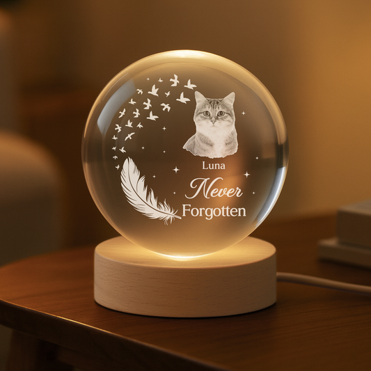 7644LUK1 personalised memorial crystal ball lamp with dogcat photo 7644l3ftd