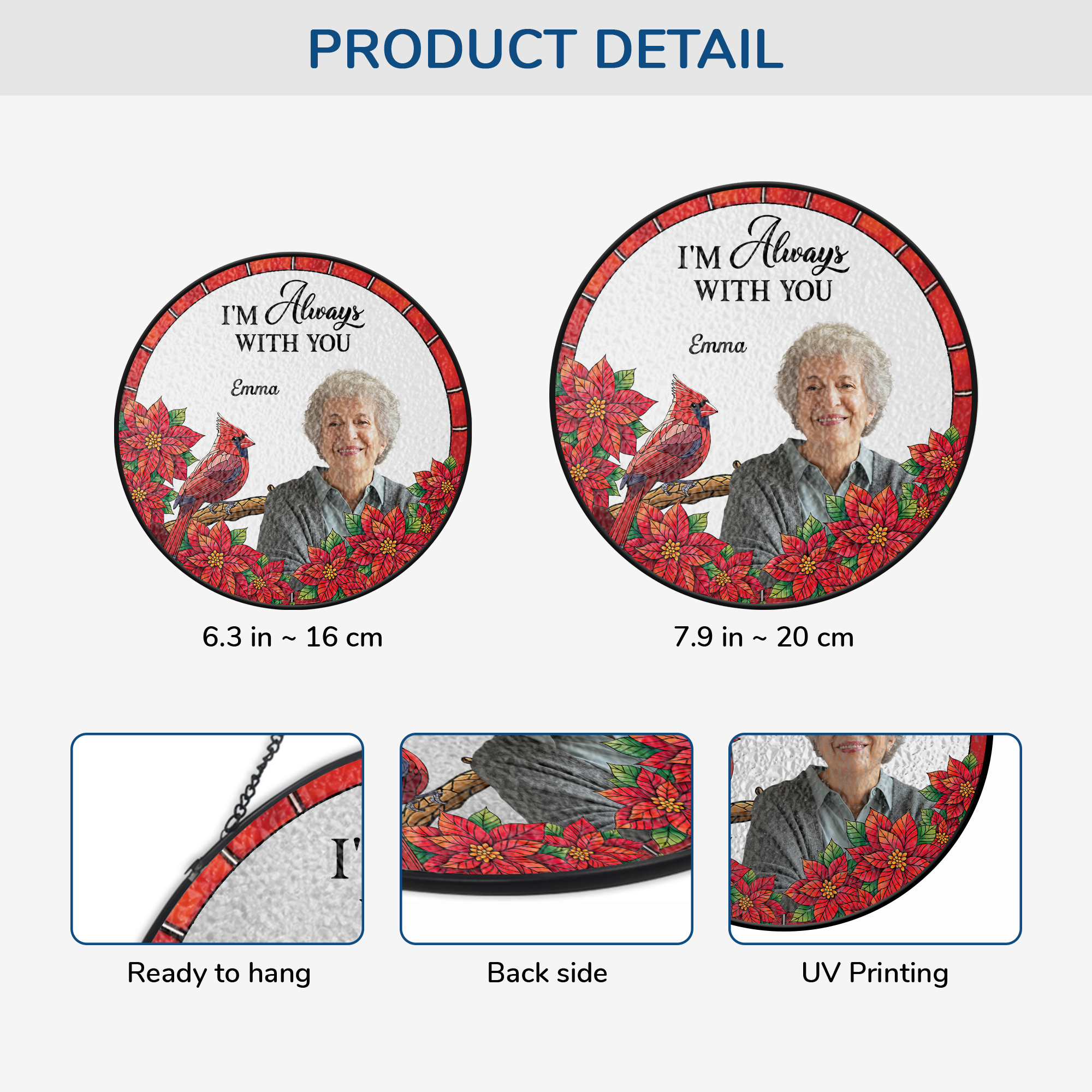 7676UUS3 stained glass cardinal suncatcher personalized photo memorial gifts for loss of momdad 7676u3taa