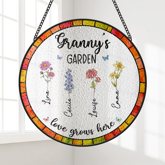 7686UUK1 personalised stained glass grandmas garden suncatcher for grannymum 7686ucq5a