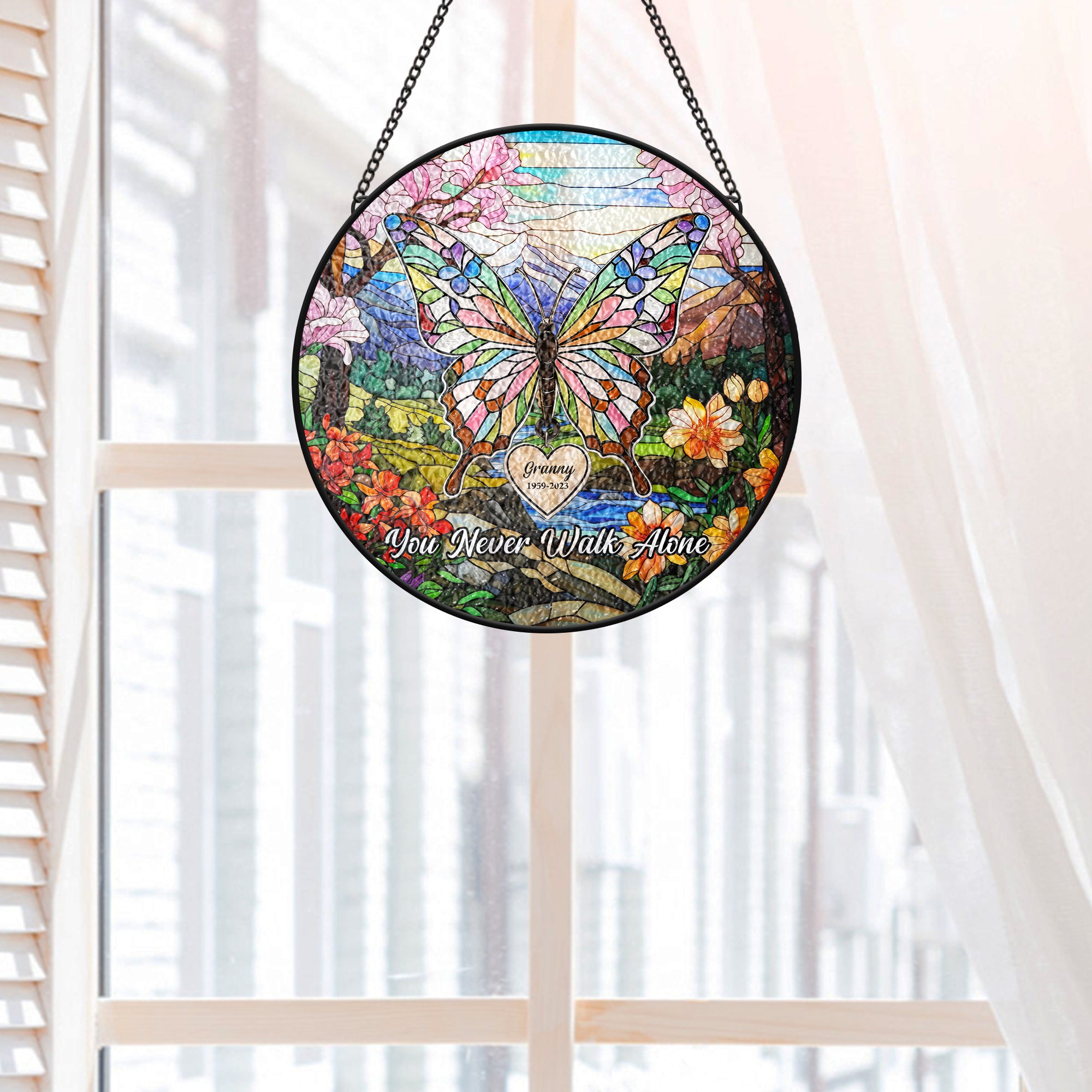 7687UUK2 personalised stained glass butterfly memorial suncatcher for loss of grannygrandad 7687utpcb