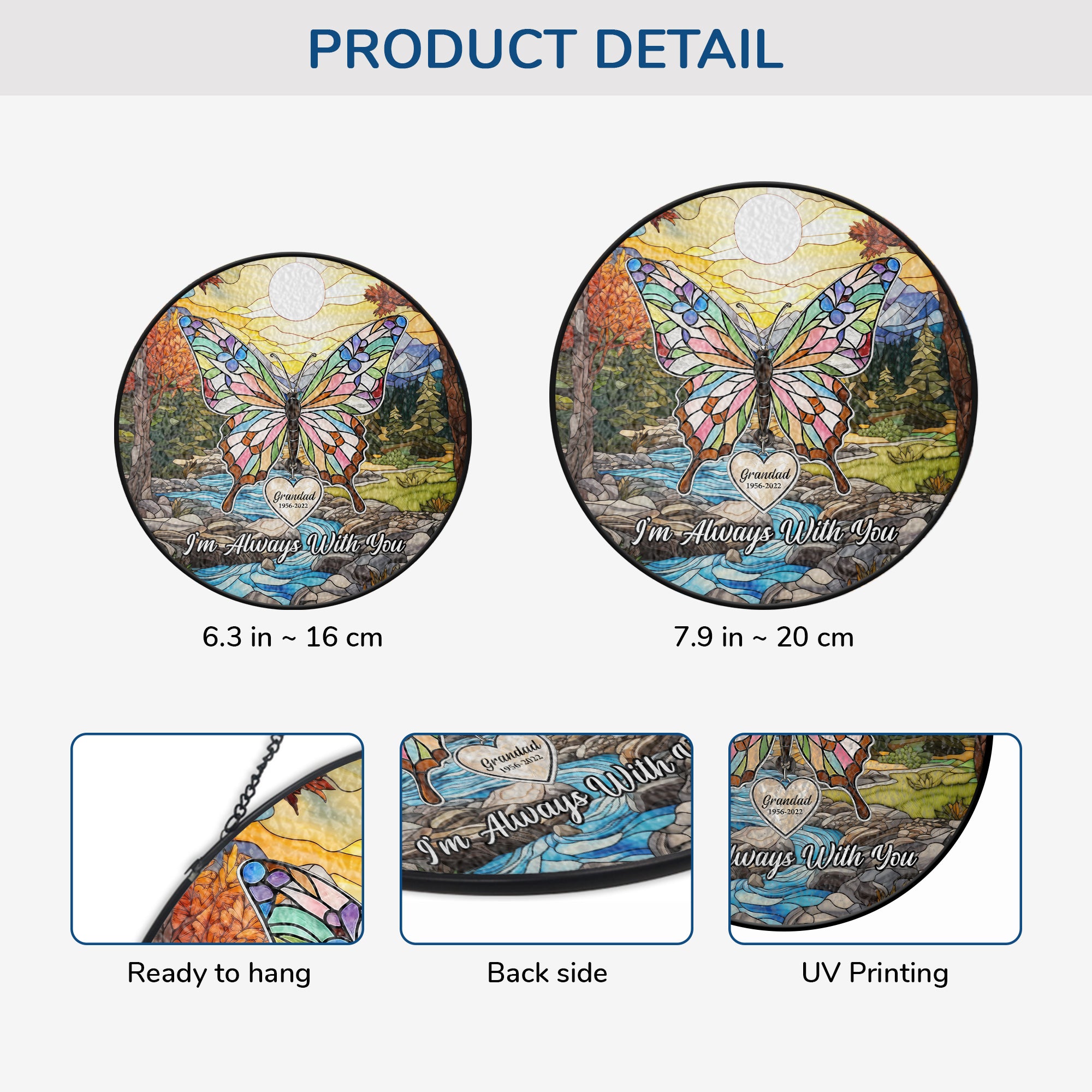 7687UUK3 personalised stained glass butterfly memorial suncatcher for loss of grannygrandad 7687utpcb