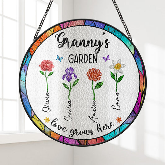 7692UUK1 personalised stained glass grannys garden suncatcher for grandmamum 7692ucq5a