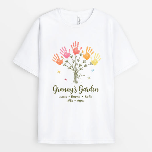 7719AUK1 personalised grannys garden shirt with handprint for grandmamum 7719a8lca
