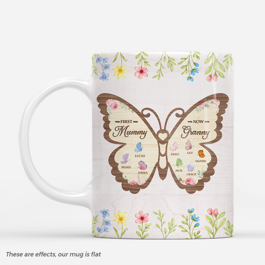 7730MUK1 personalised first mummy now granny butterfly mug with names 7730msyza