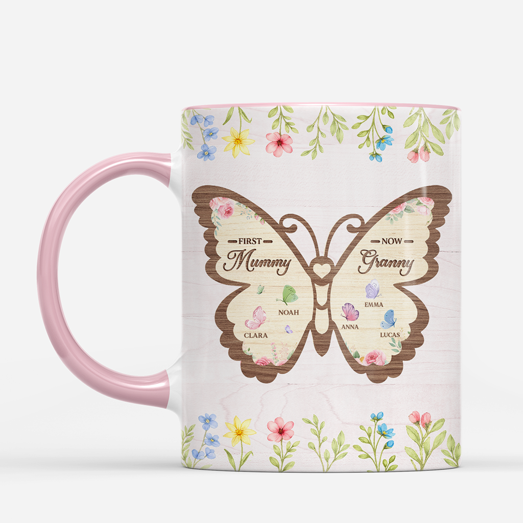 7730MUK1 personalised first mummy now granny butterfly mug with names 7730msyza_2