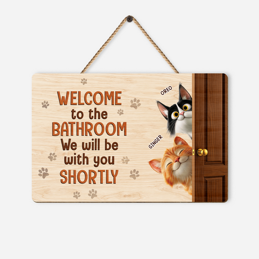 7735QUS1 wooden welcome to the bathroom cat sign custom gifts for cat lovers 7735qtrad
