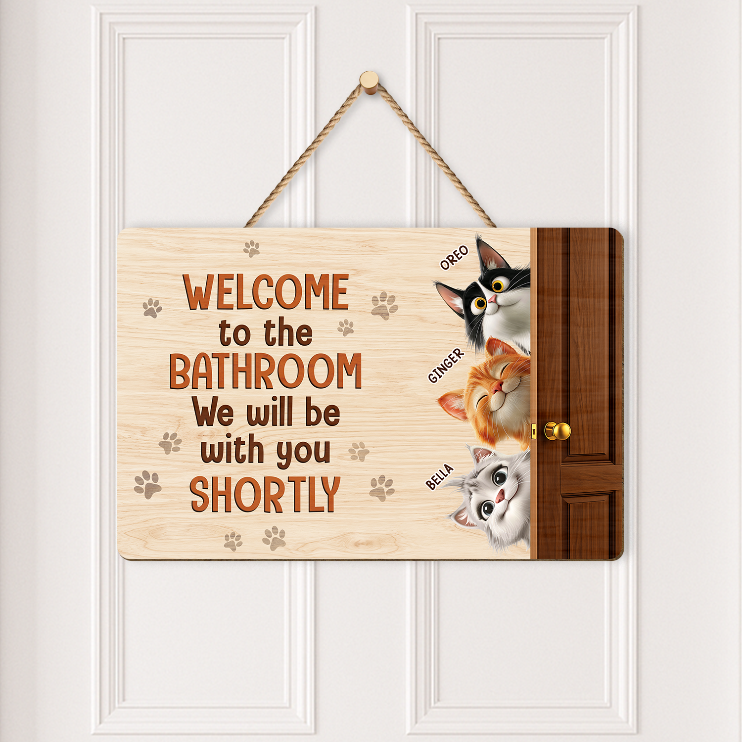 7735QUS2 wooden welcome to the bathroom cat sign custom gifts for cat lovers 7735qtrad