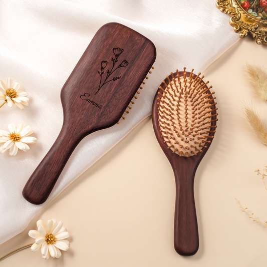 7781AUK2 personalised engraved wooden flower hairbrush for her 7781aq8f5a