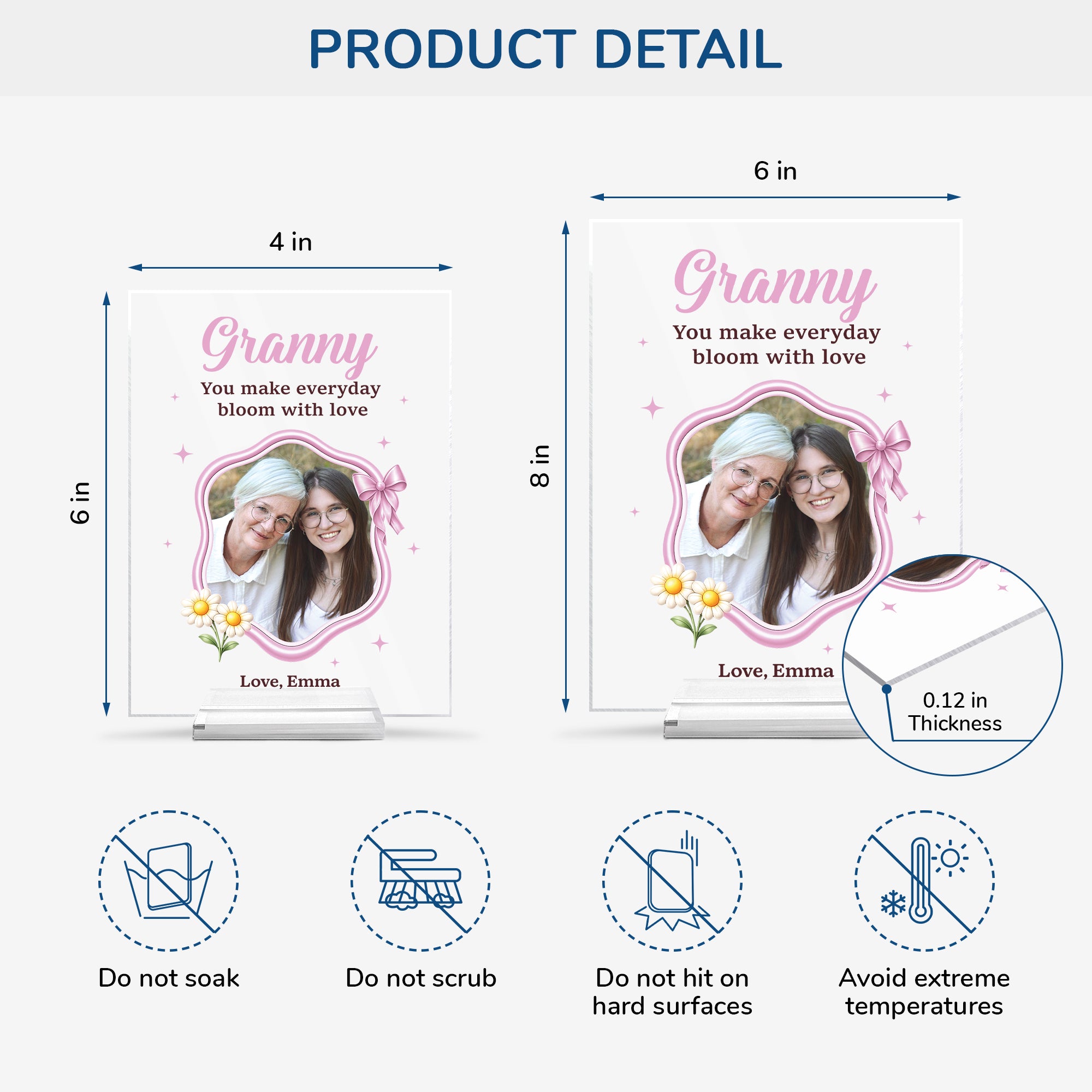 7786RUK4 personalised acrylic photo plaque with stand for grannymum 7786r8pta