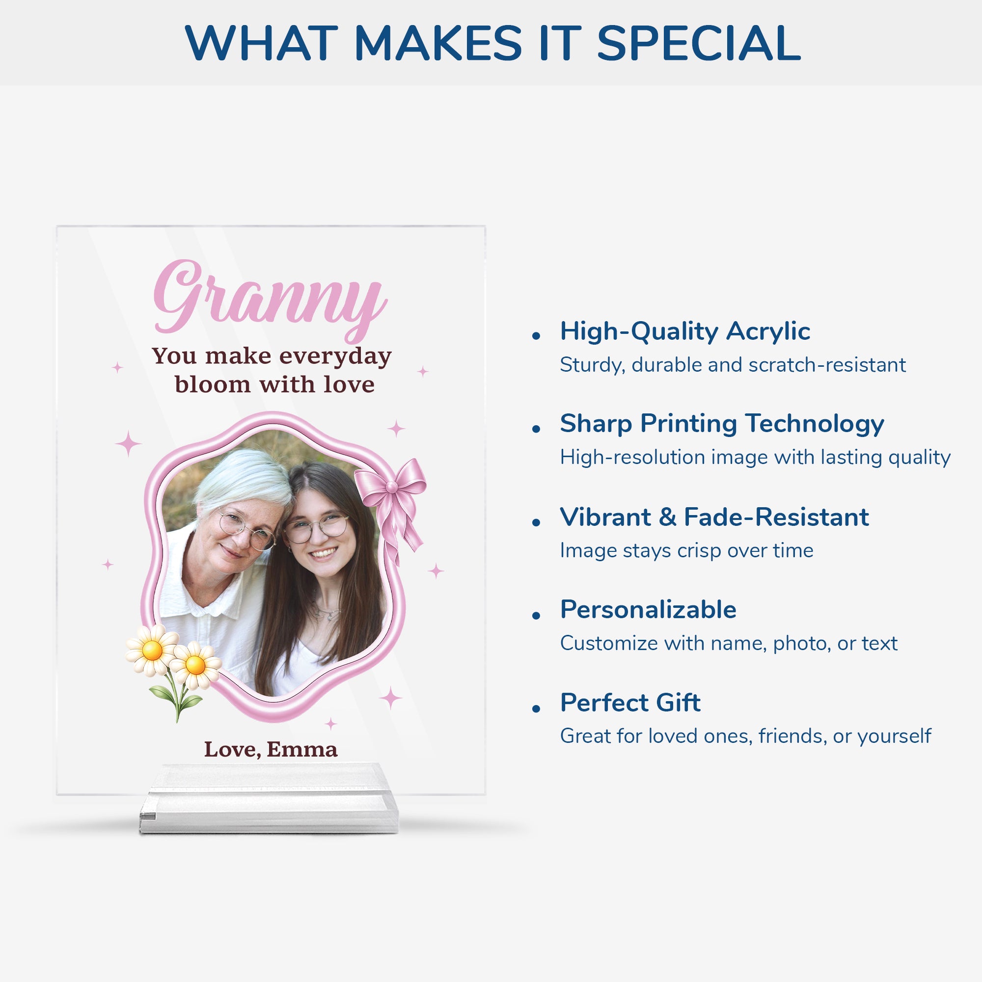7786RUK5 personalised acrylic photo plaque with stand for grannymum 7786r8pta