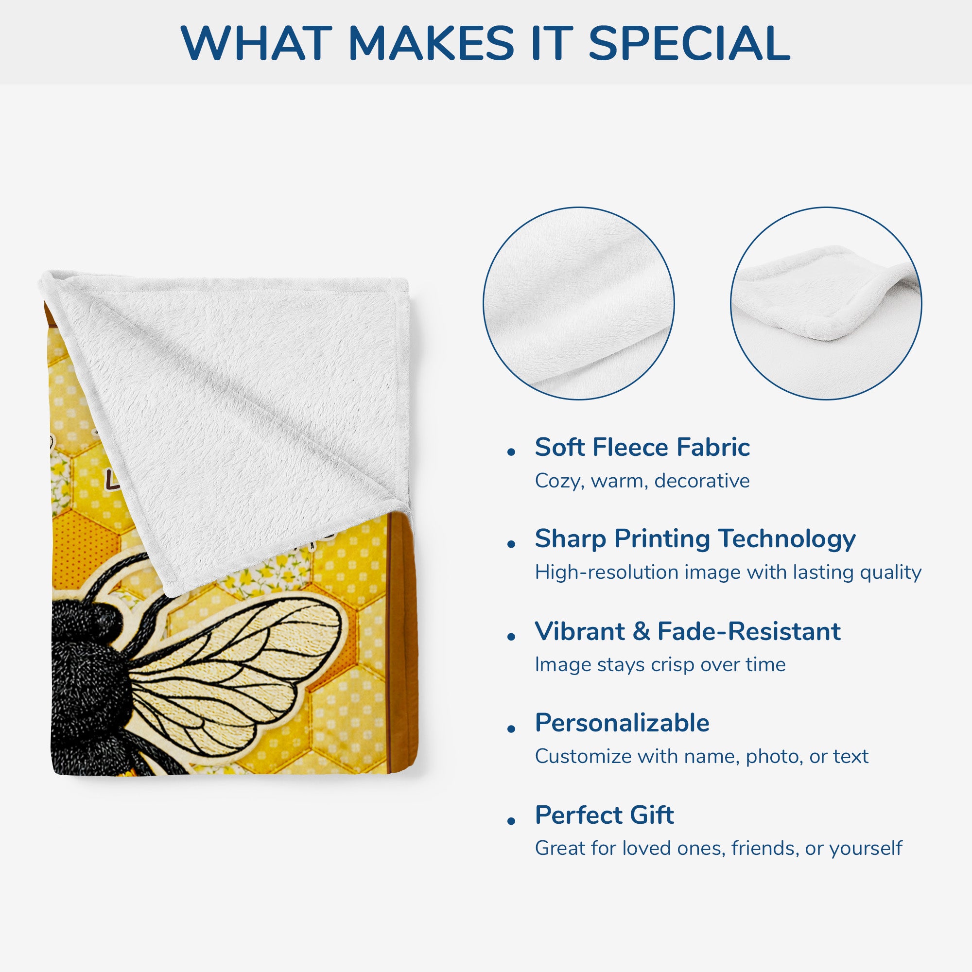 7793BUK4 3d printing effect personalised fleece bee blanket for grannymum 7793bsqwa