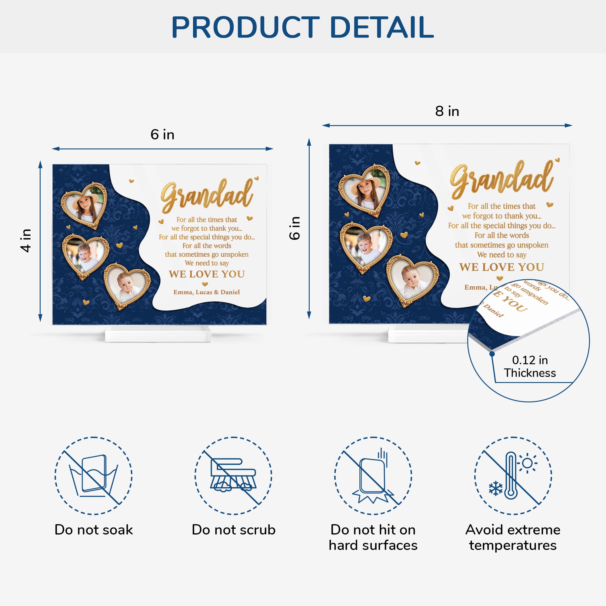 7803RUK4 personalised i love you photo acrylic plaque with stand for grannygrandad 7803rtpab