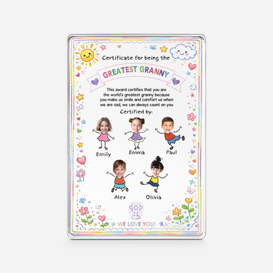 7831RUK1 personalised rectangle acrylic certificate plaque with kids faces for mumgrandma 7831rsyca