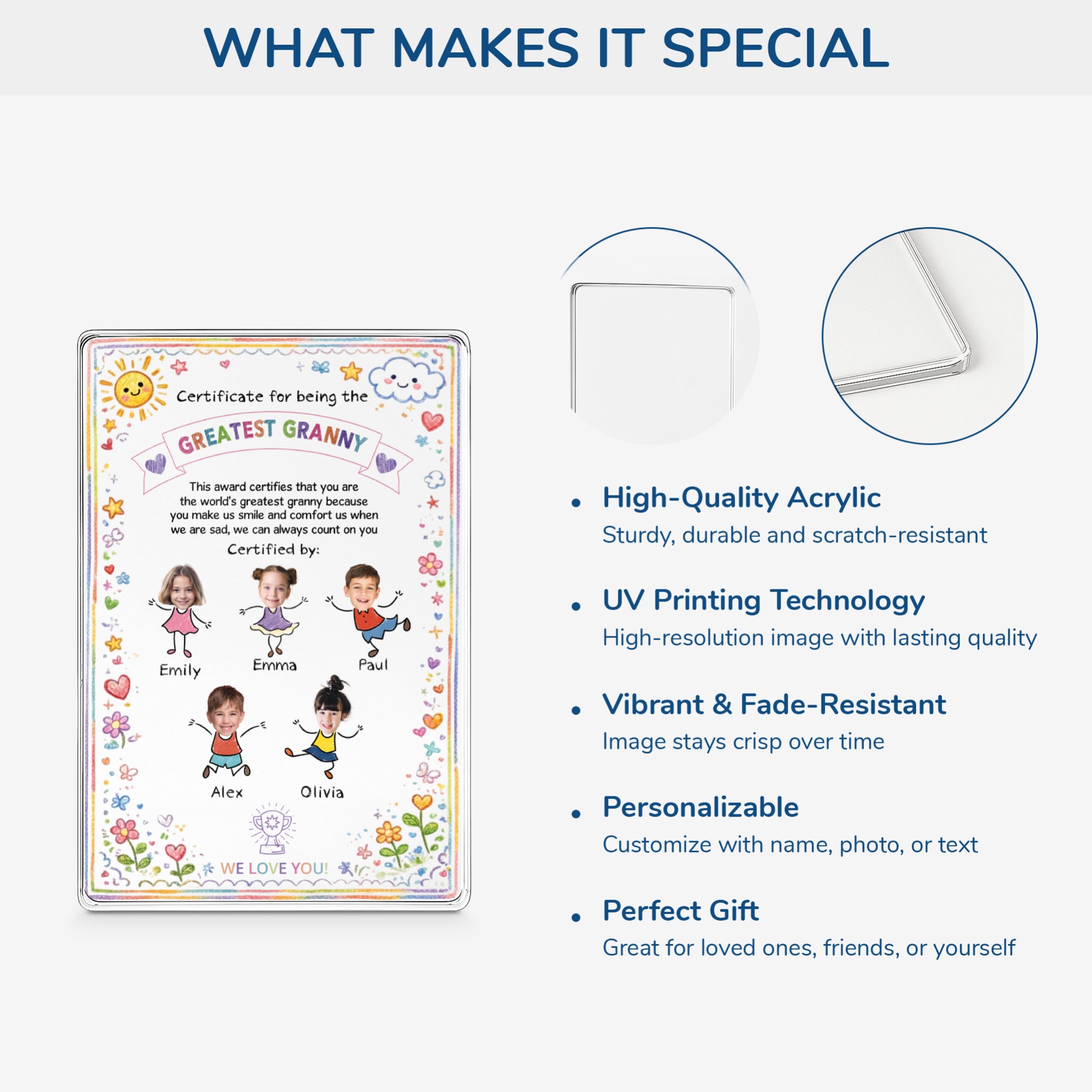 7831RUK4 personalised rectangle acrylic certificate plaque with kids faces for mumgrandma 7831rsyca_0ca01617 e88a 4850 9678 750a23a7c89a