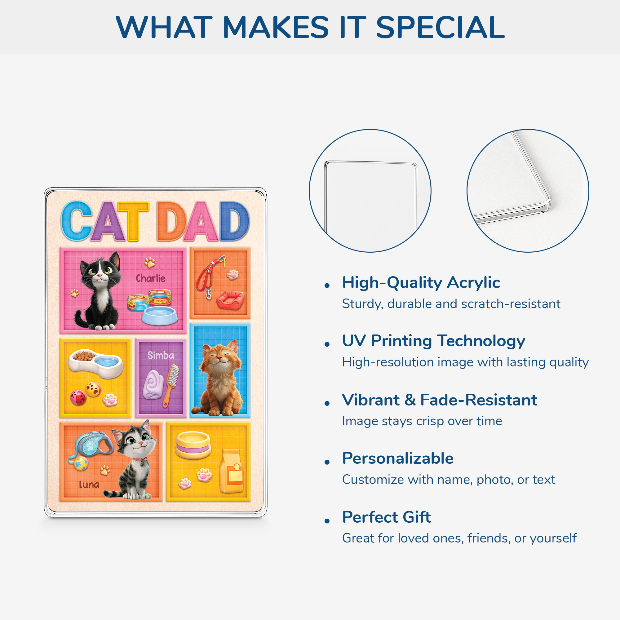 7835RUK4 personalised cat dad rectangle acrylic plaque for cat lovers 7835r6xmd