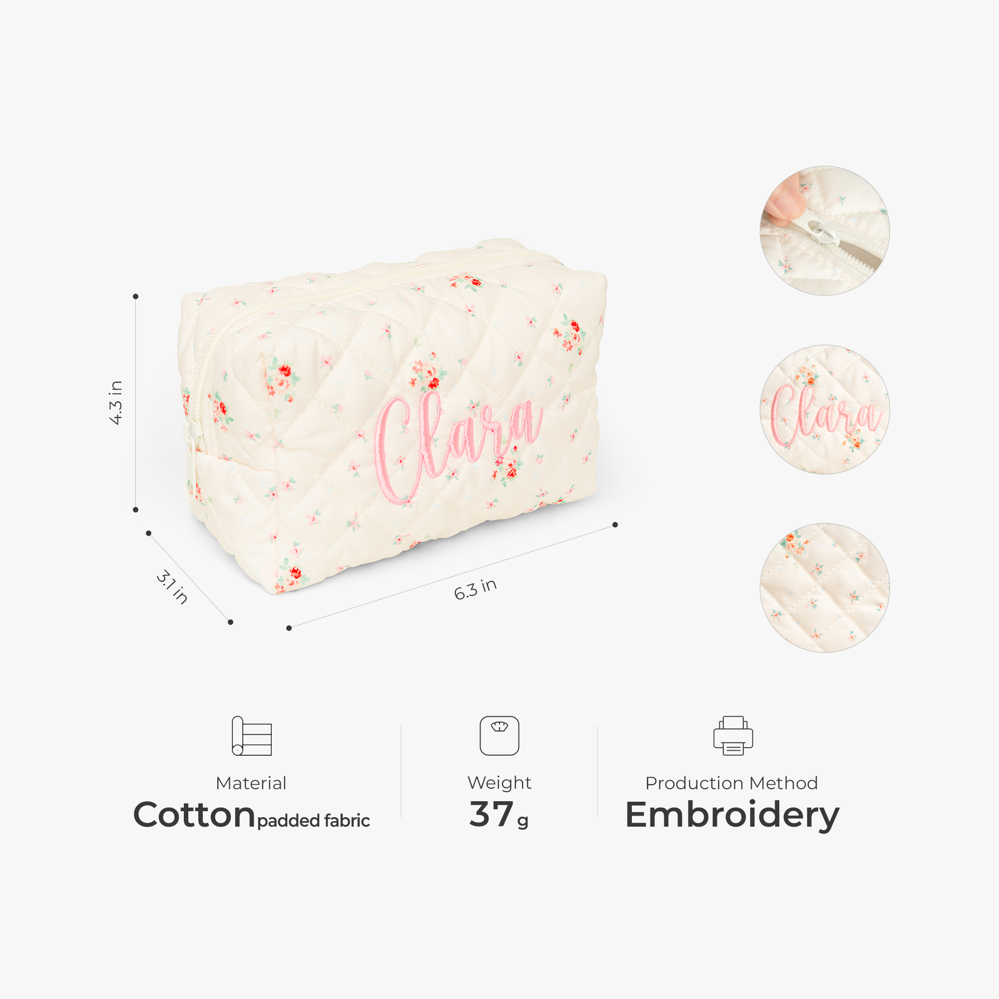 7886AUS2 floral cosmetic bag with name custom embroidered makeup bags 7886ab0v5a