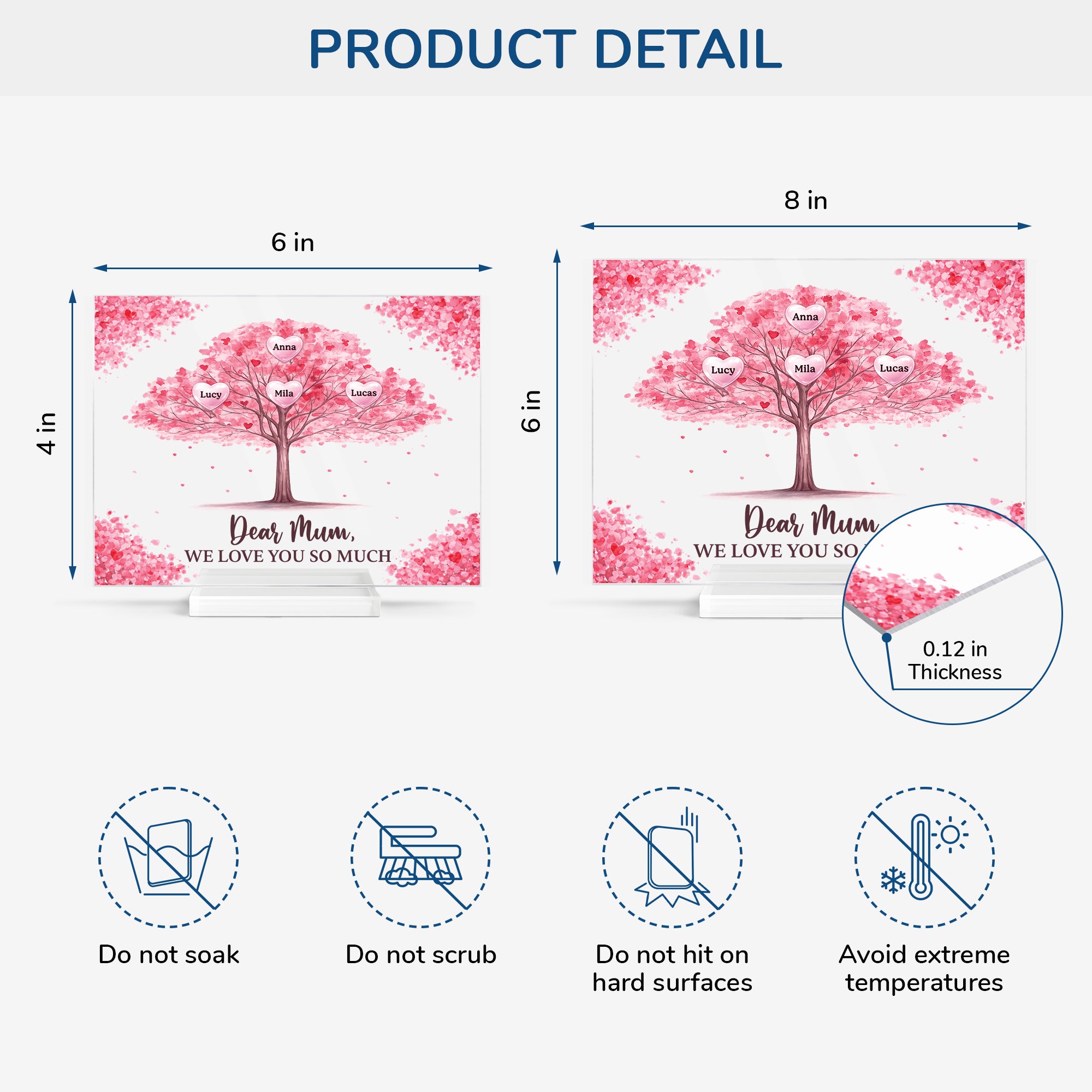 7889RUK4 personalised family tree acrylic plaque with stand for mumdad 7889rtpca