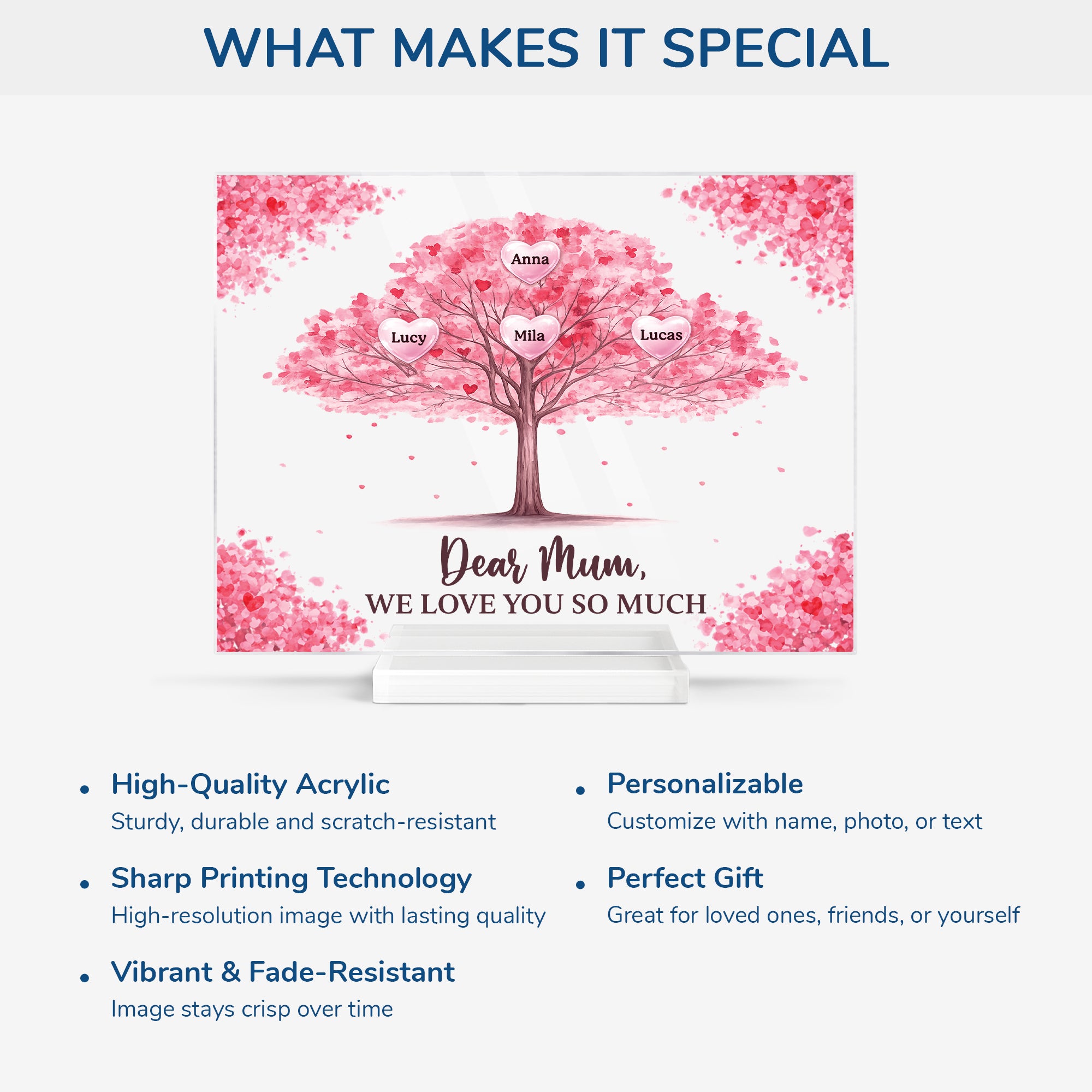 7889RUK5 personalised family tree acrylic plaque with stand for mumdad 7889rtpca