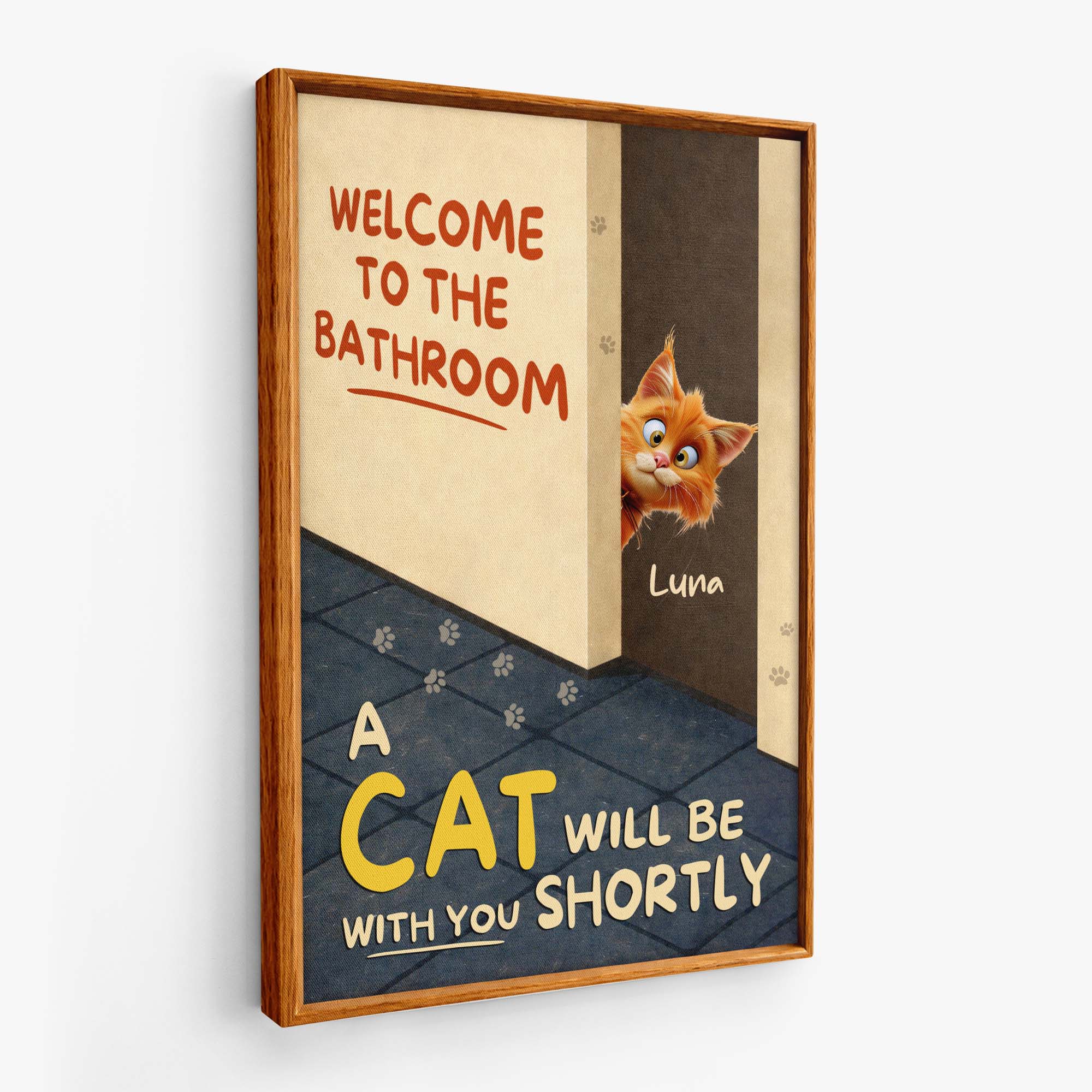 7974CUK2 personalised welcome to the bathroom a cat will be with you canvas 7974ccqmd