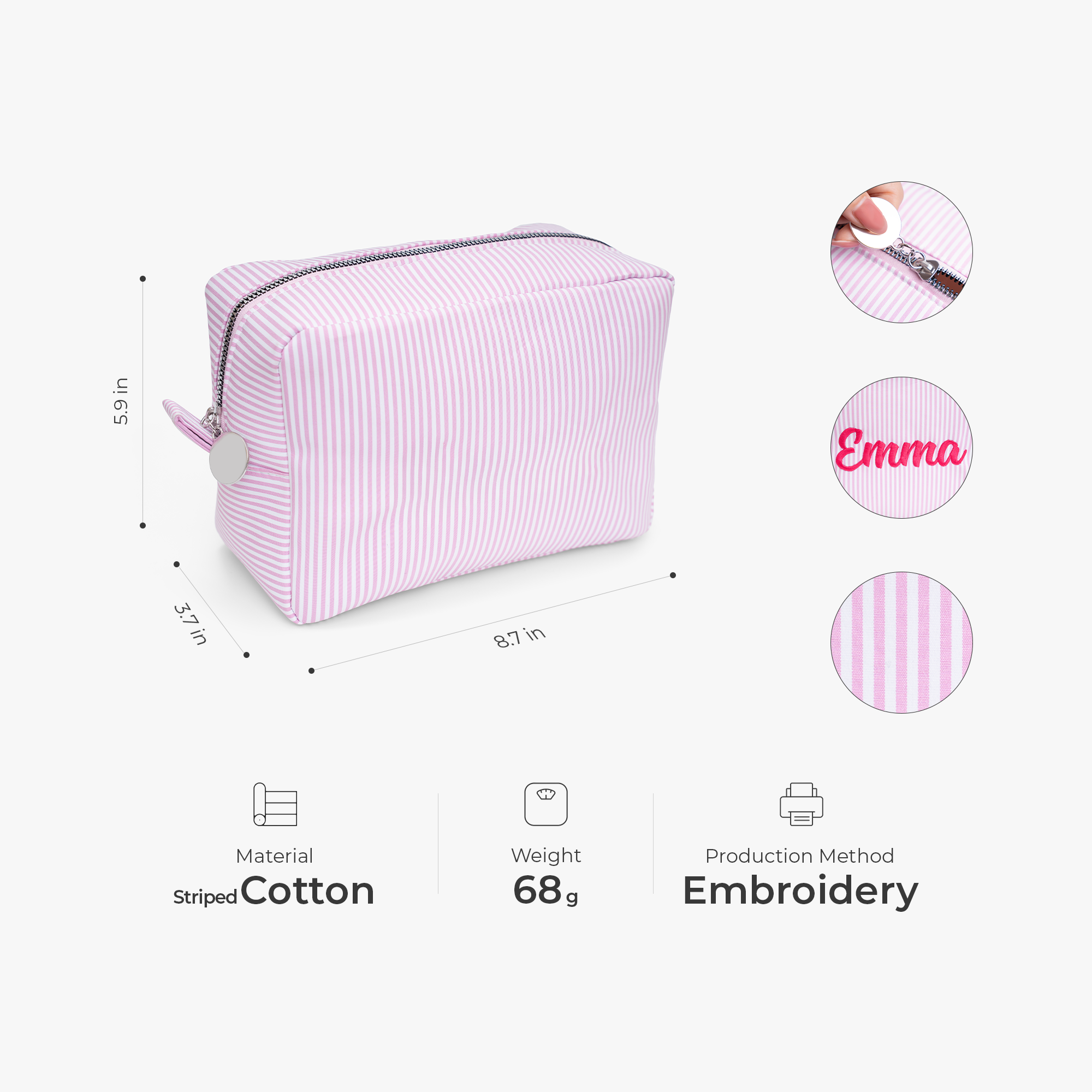 7982AUK2 personalised embroidered striped cosmetic bag with name for her 7982ab0p5a