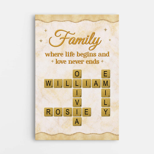 8062CUS1 3d printing effect custom crossword canvas family where life begins and love never ends_ 8062ccqzi
