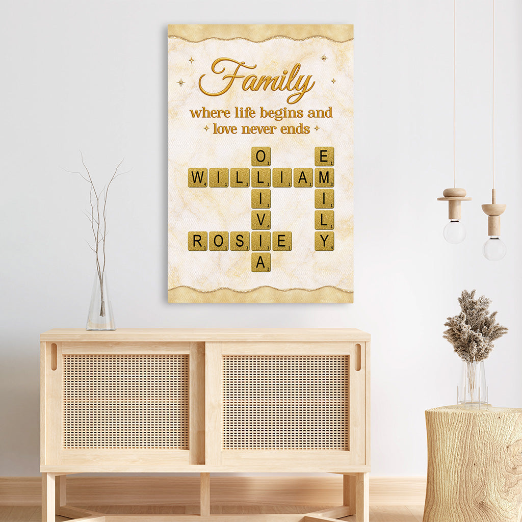 8062CUS3 3d printing effect custom crossword canvas family where life begins and love never ends_ 8062ccqzi