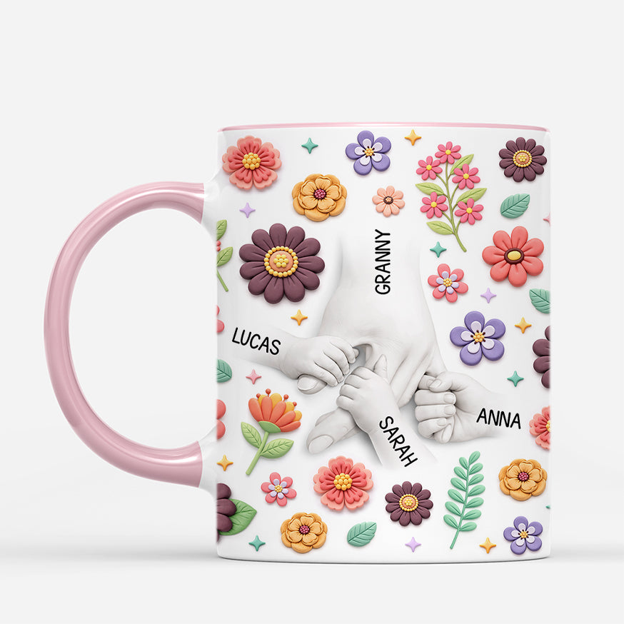 8106MUK2 3d printing effect personalised holding mums hand floral mug for mumgrandma 8106m8qwa