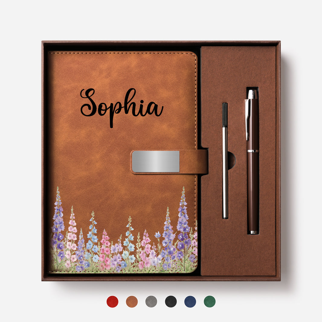 Personalised Leather Notebook and Pen Set with Name for Her - Custom ...