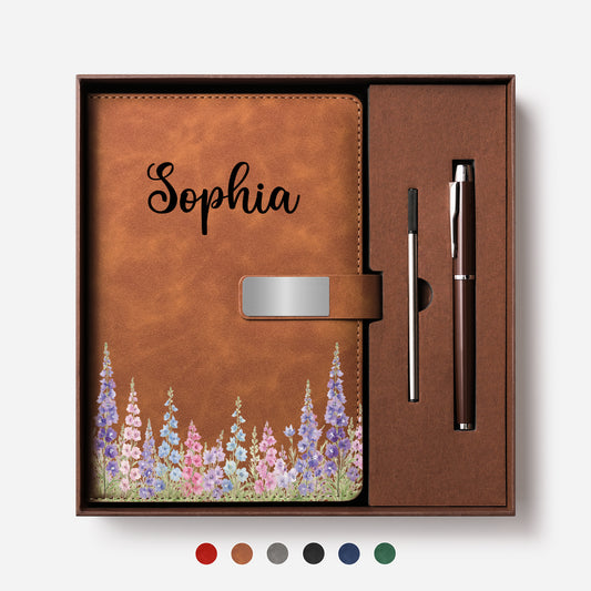 8121MUK1 personalised leather notebook and pen set with name for her 8121mo6pza