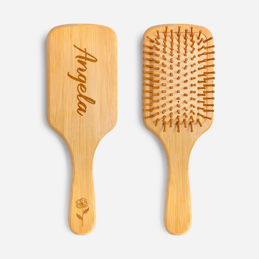 8125AUK1 personalised engraved bamboo hairbrush with name and flower for her 8125aq6fa