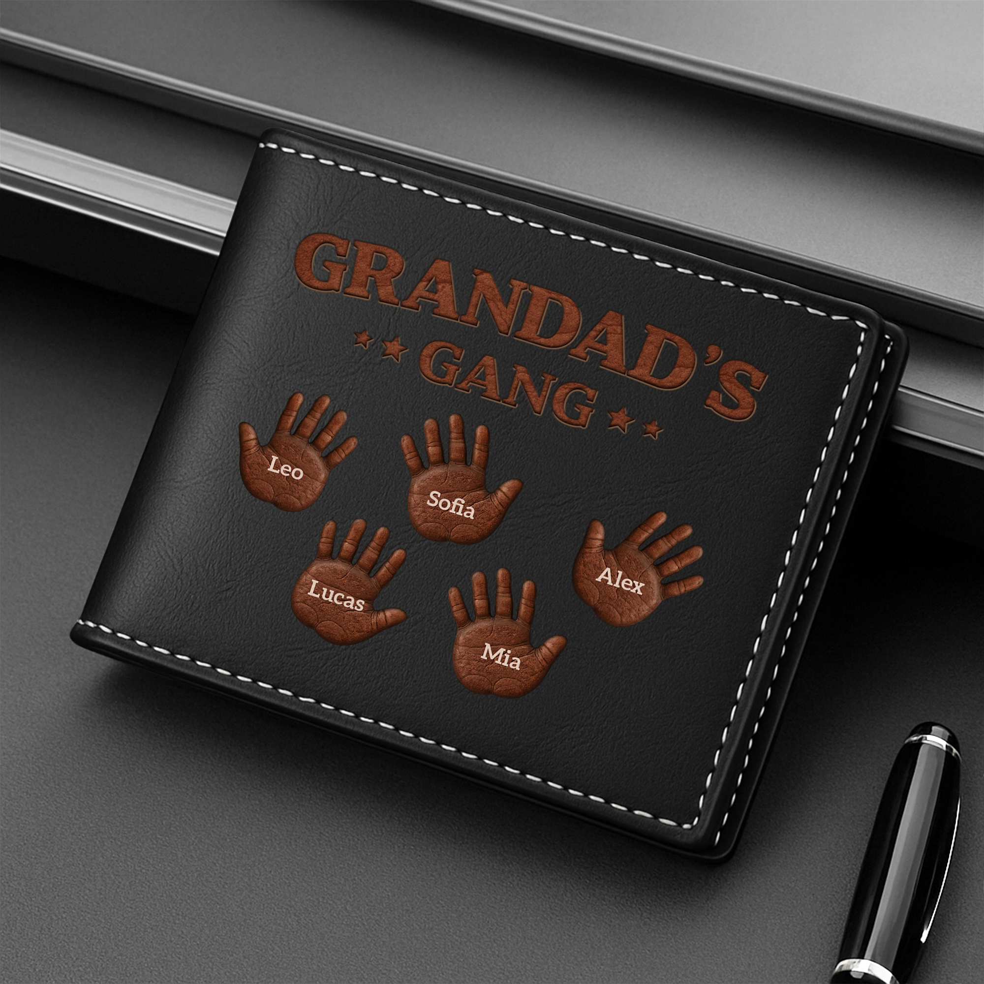 8127JUK2 3d printing effect personalised leather wallet with handprints for dadgrandad 8127j6kab