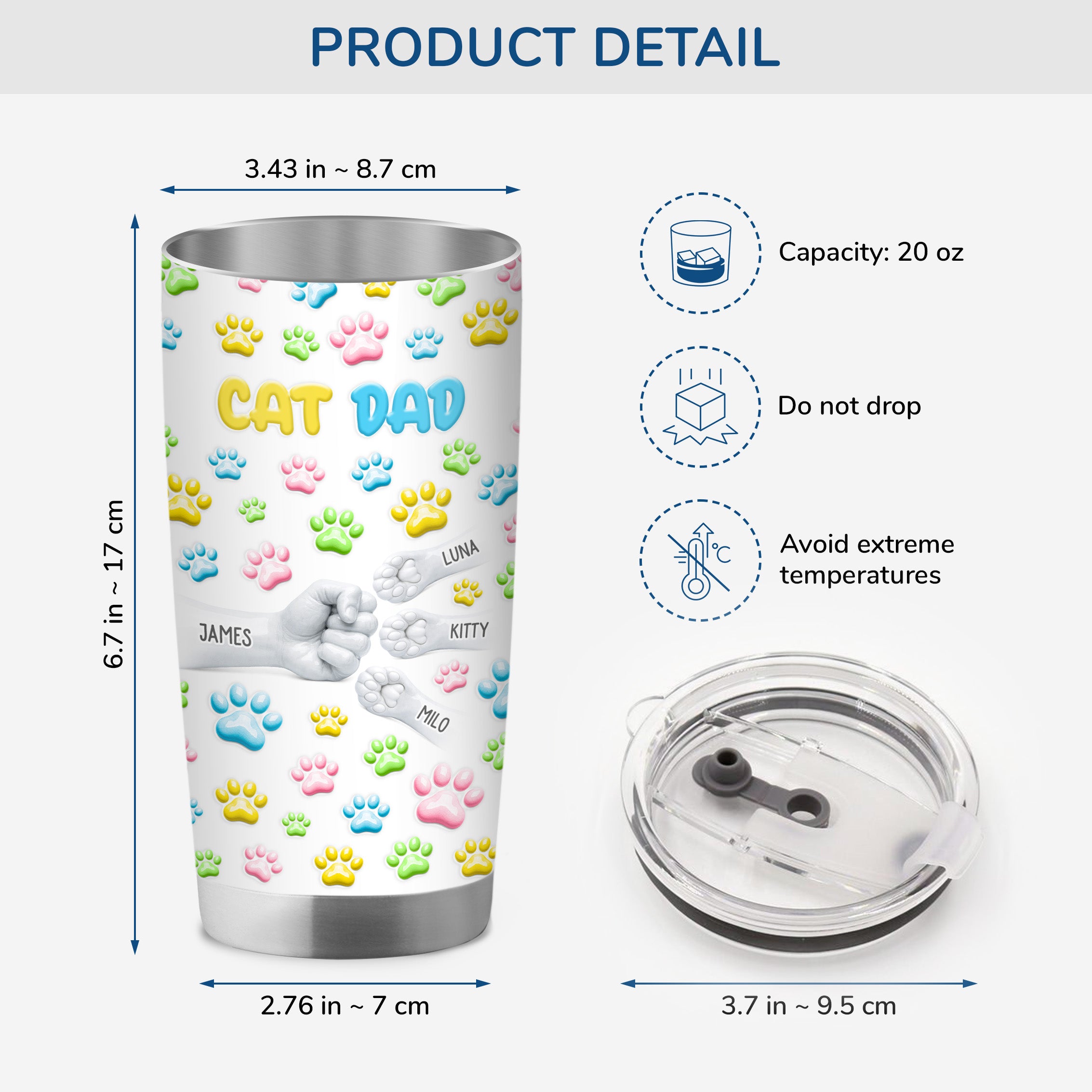 8209TUS3 3d printing effect fist bump tumbler 20oz with paw prints custom gifts for pet lovers 8209tnqnc