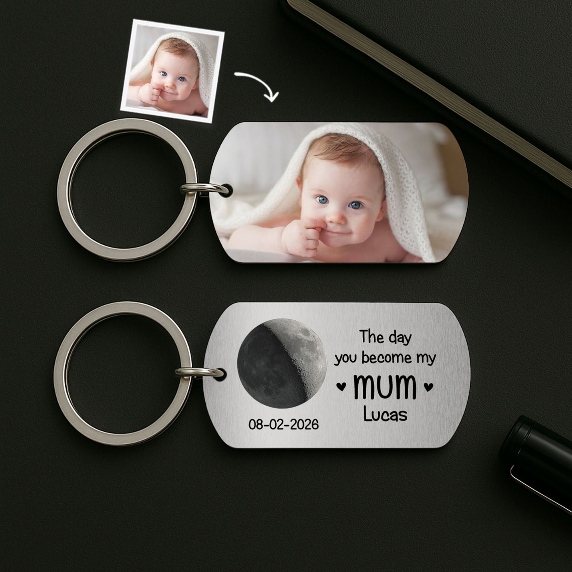 8217JUK1 personalised metal moon phase keyring with photo for dadmum 8217j8vab_2