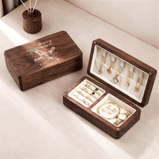 8227AUK2 personalised hand in hand wooden jewellery box for mumgranny 8227aj6paa