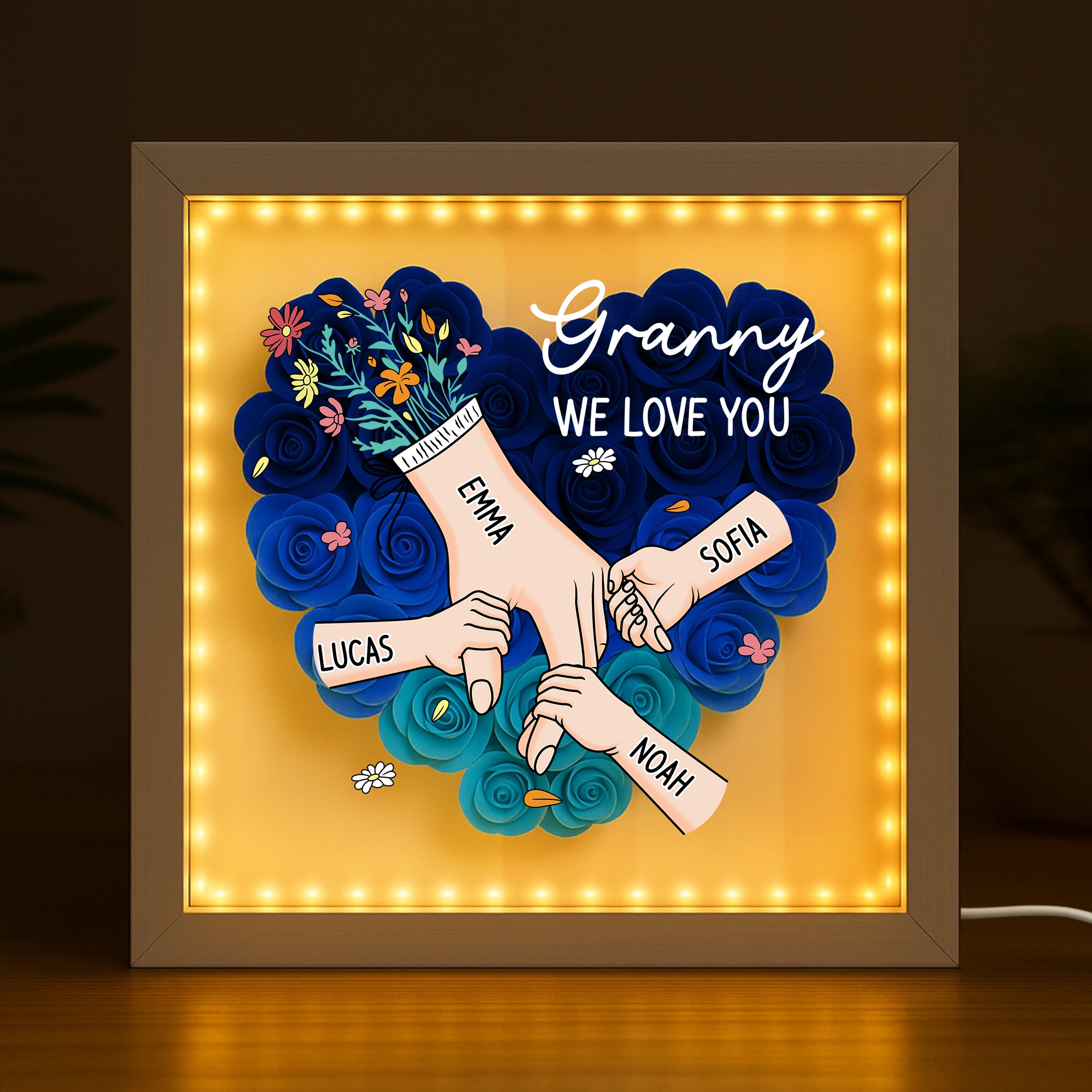 8227OUK2 personalised hand in hand flower shadow box for mumgrandma 8227o6p5a