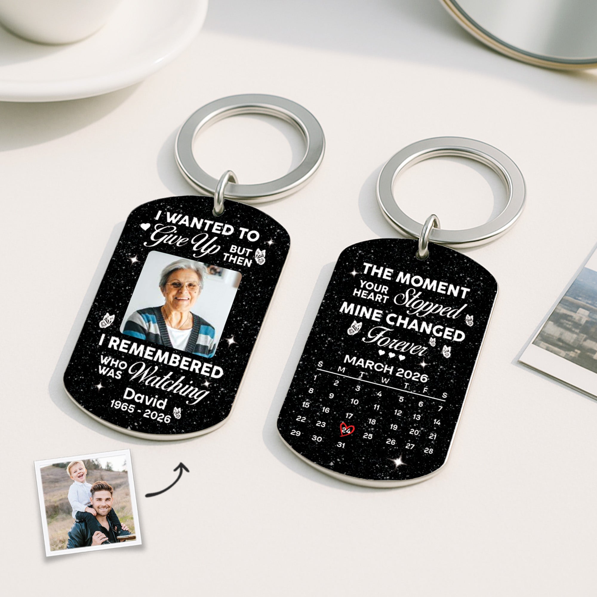 8298AUK2 personalised memorial pocket hug with photo for loss of mumdad 8298ajpba