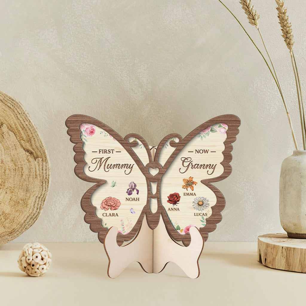 8377QUK2 personalised first mummy now granny wooden plaque with flowers 8377qsy5a