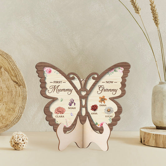 8377QUK2 personalised first mummy now granny wooden plaque with flowers 8377qsy5a