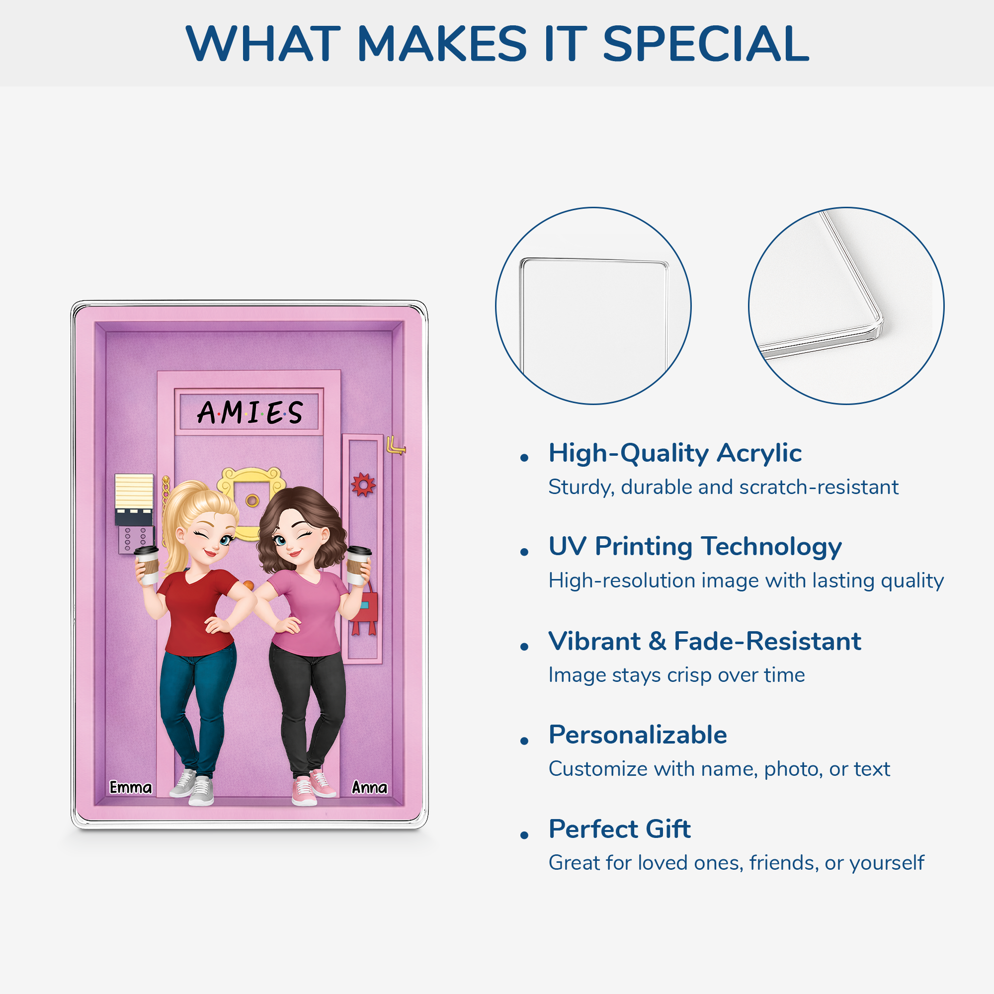 8418RUK4 3d printing effect personalised besties rectangle acrylic plaque for friends 8418rcecf