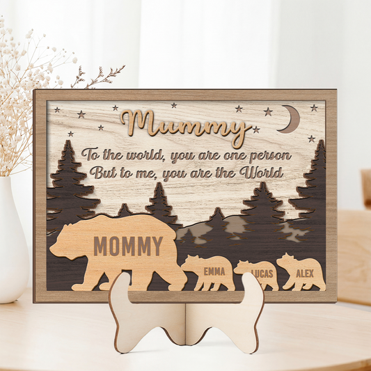 8423QUK2 personalised wooden bear plaque with names for dadmum 8423qcc1b