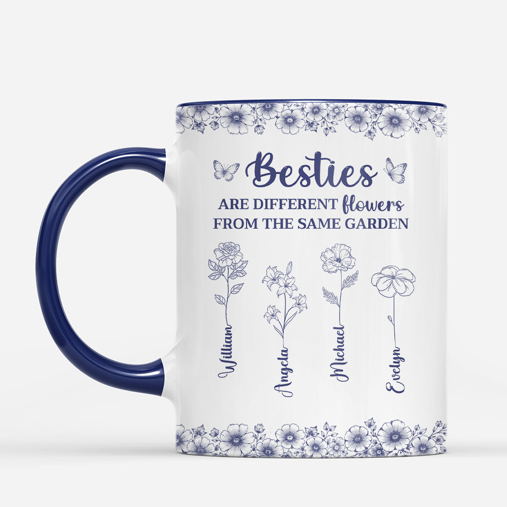 8443MUK1 personalised friendssisters are different flowers from the same garden_ blue toile mug 8443msvne_2