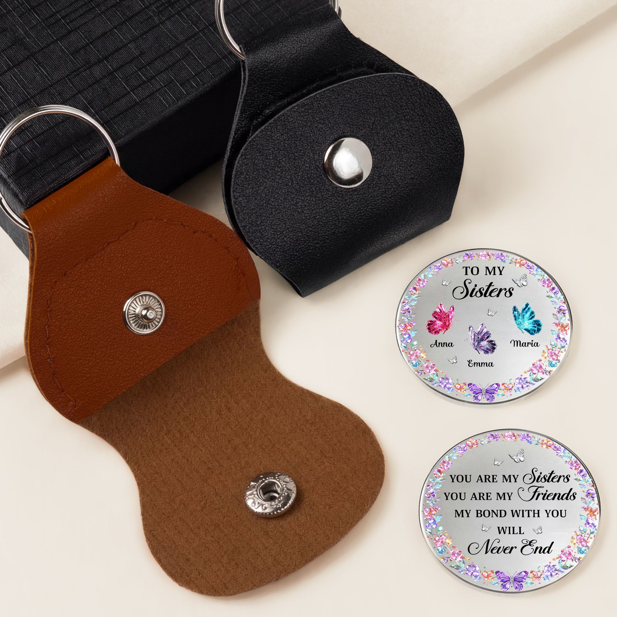 8494AUK2 personalised you are my sister you are my friend leather pocket hug 8494ajsele