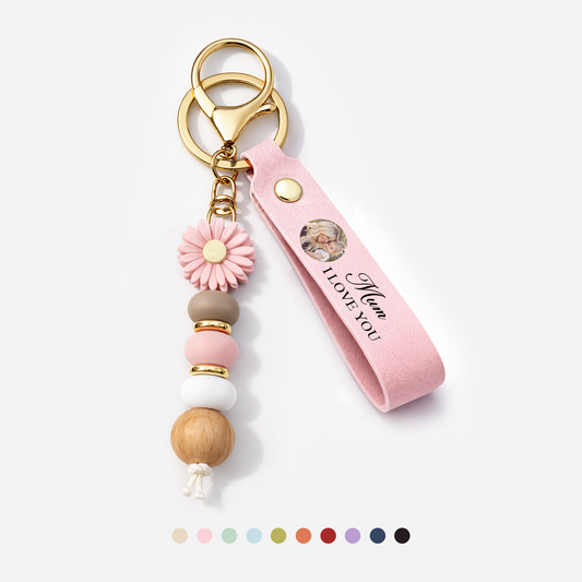 8516MUK1 personalised i love you daisy beaded keyring with photo for mumgranny 8516mj8fha