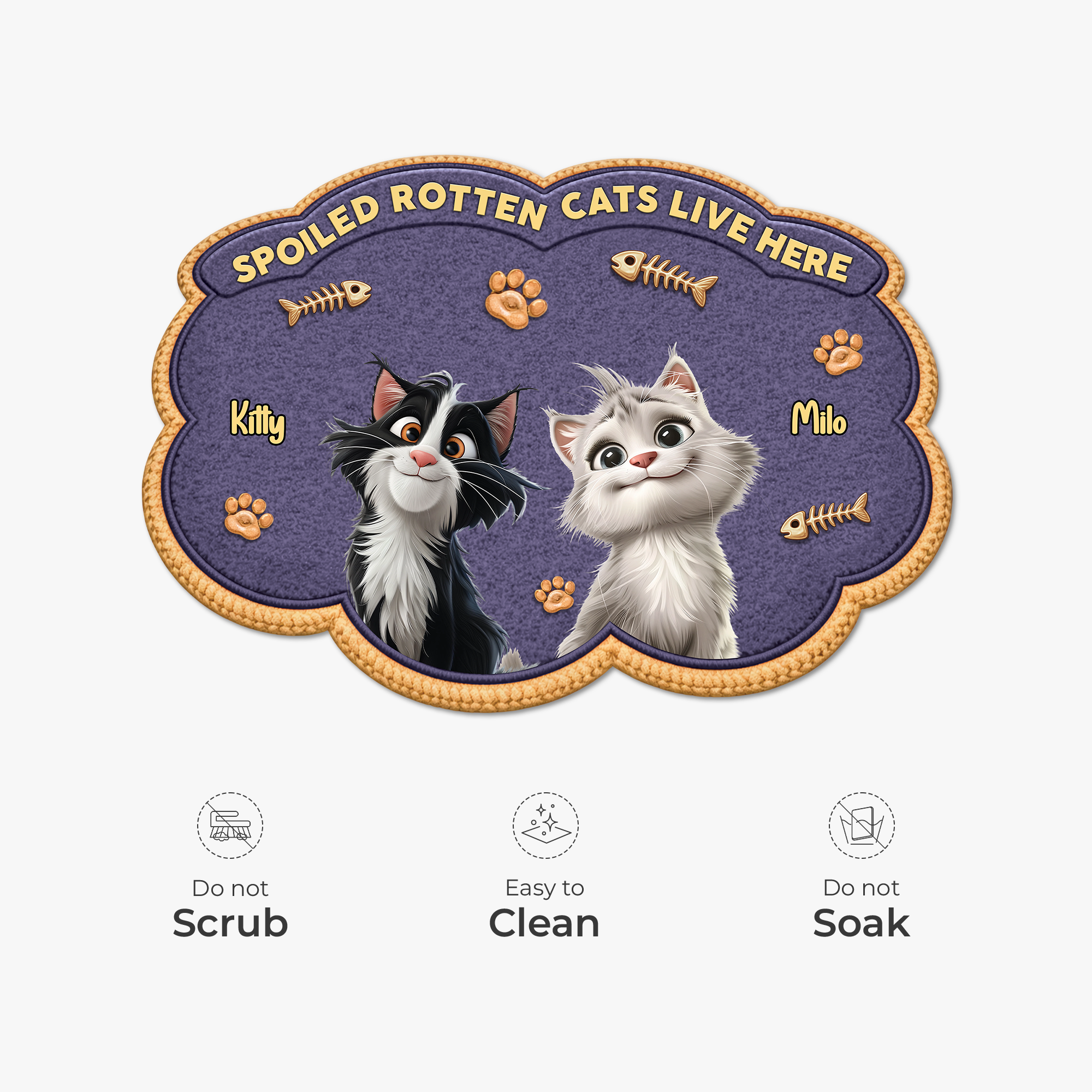 8558AUK1 personalised spoiled rotten cats live here custom shaped doormat 8558adavrd_2