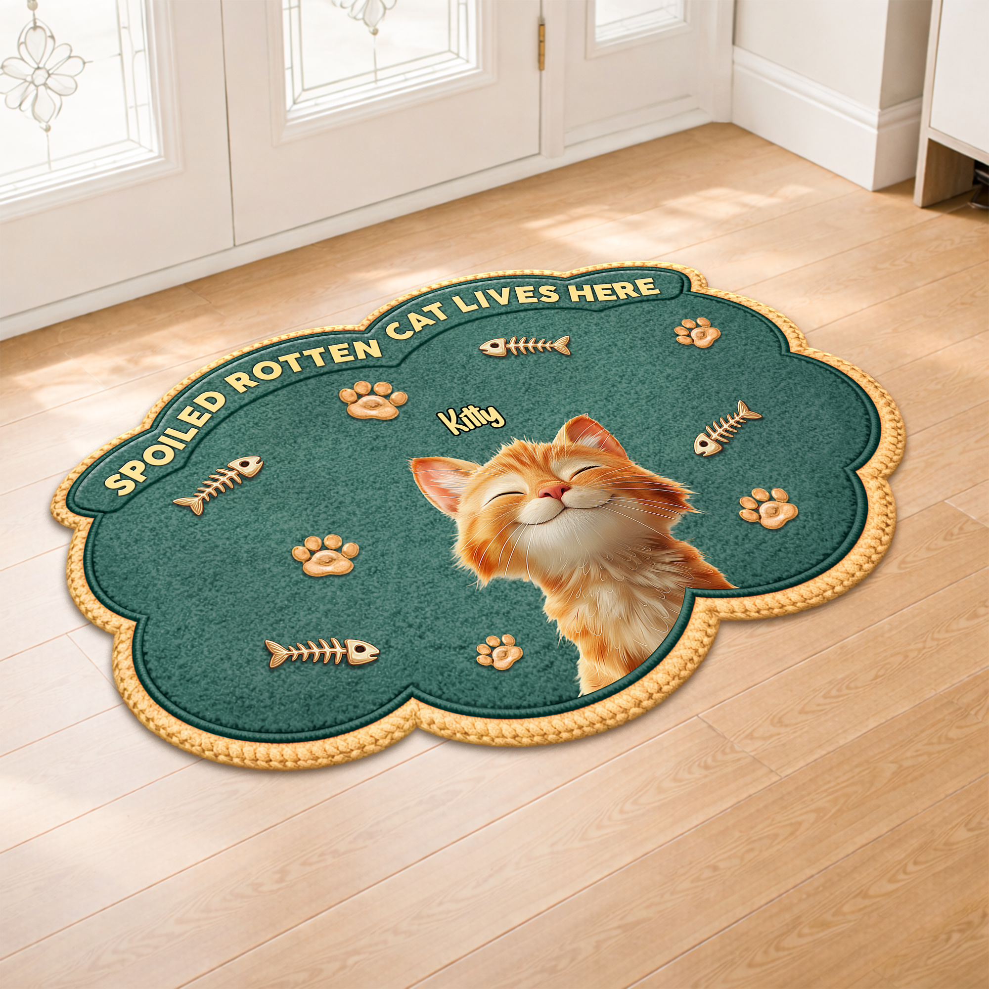 8558AUK1 personalised spoiled rotten cats live here custom shaped doormat 8558adavrd_5