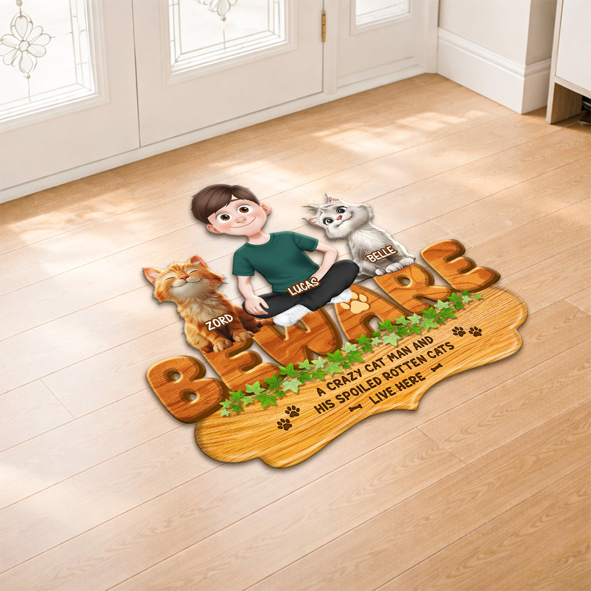 8573AUK2 personalised a crazy cat lady and her cats live here custom shaped doormat 8573adafbd