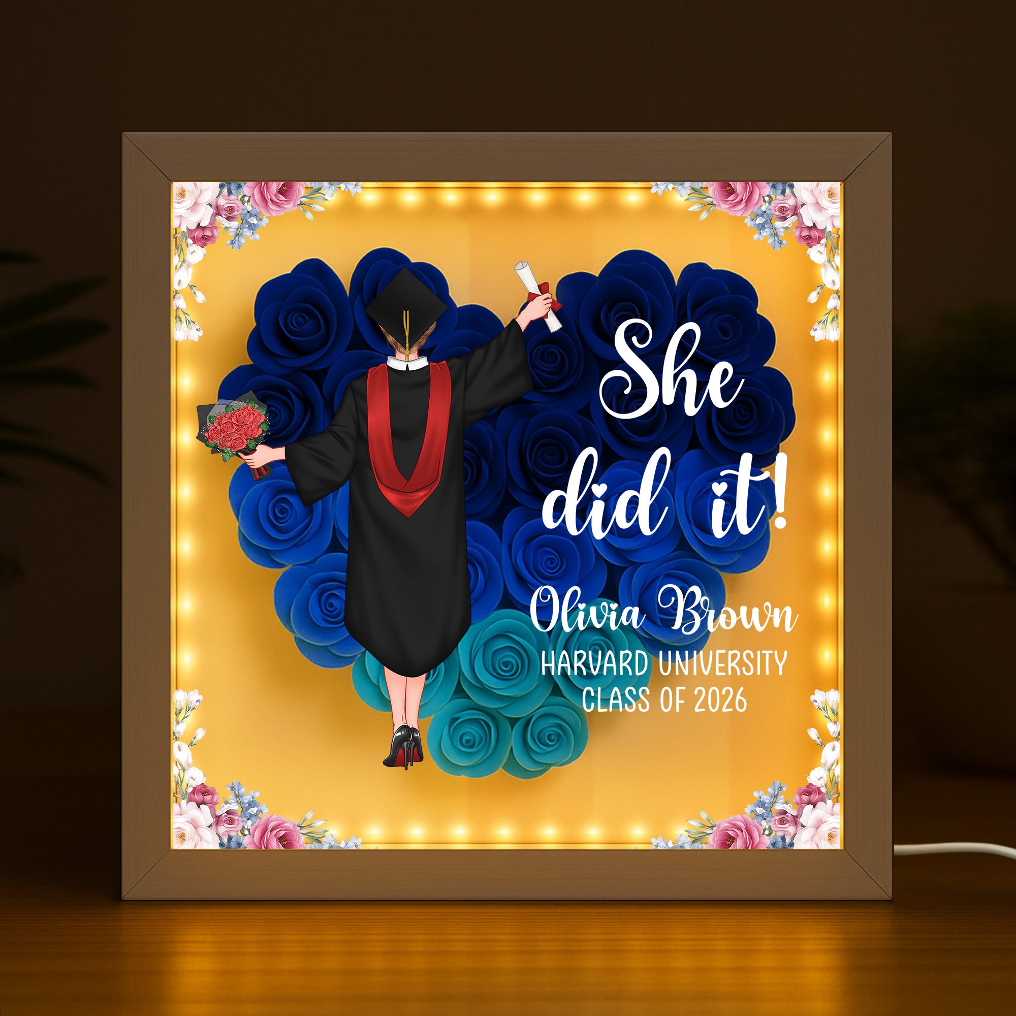8576OUK2 personalised she did it flower shadow box for graduation 8576oaezs